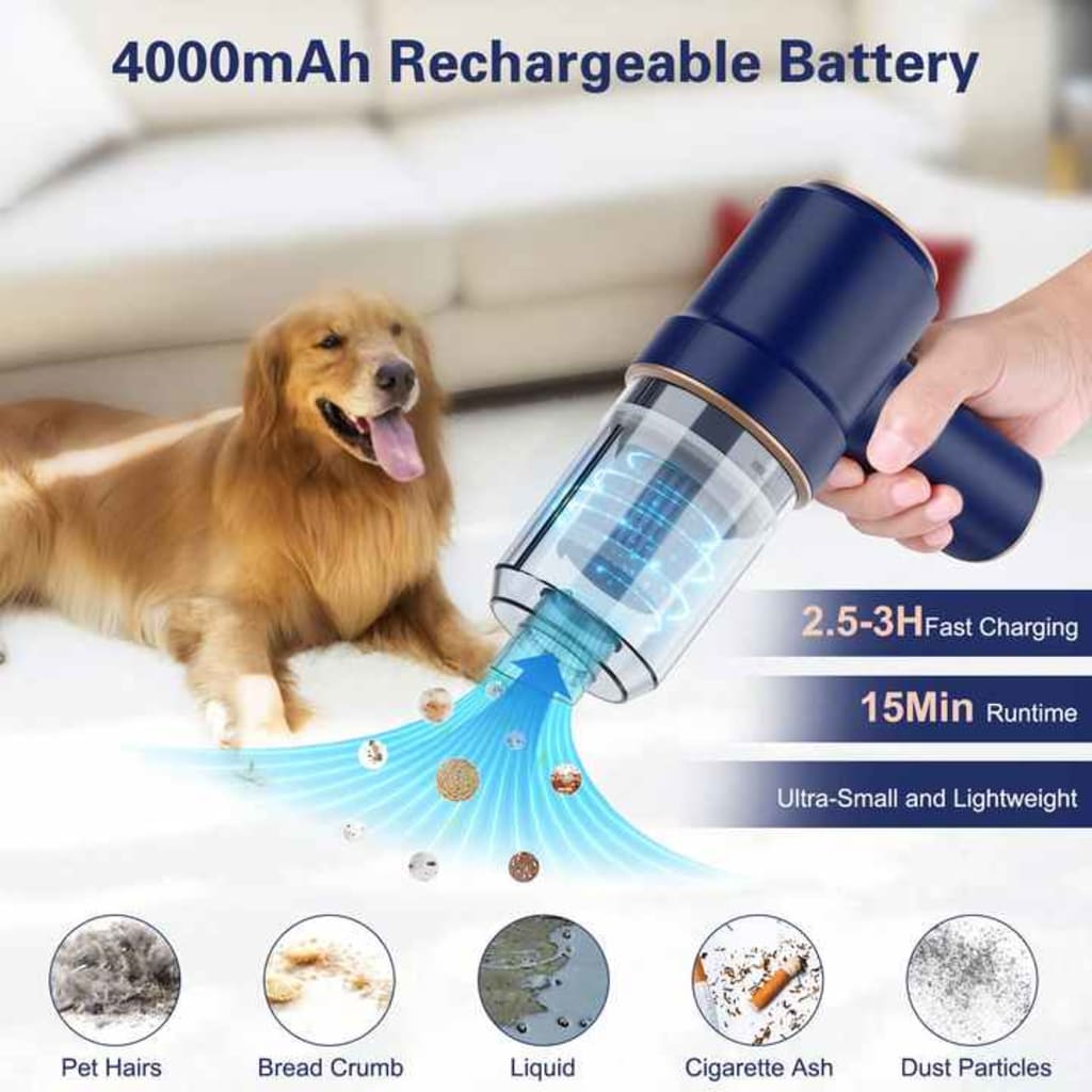 Aspiradora de Mano Inalámbrica de Alta Potencia – Portátil, Recargable y Ideal para Auto, Hogar y Pelo de Mascotas